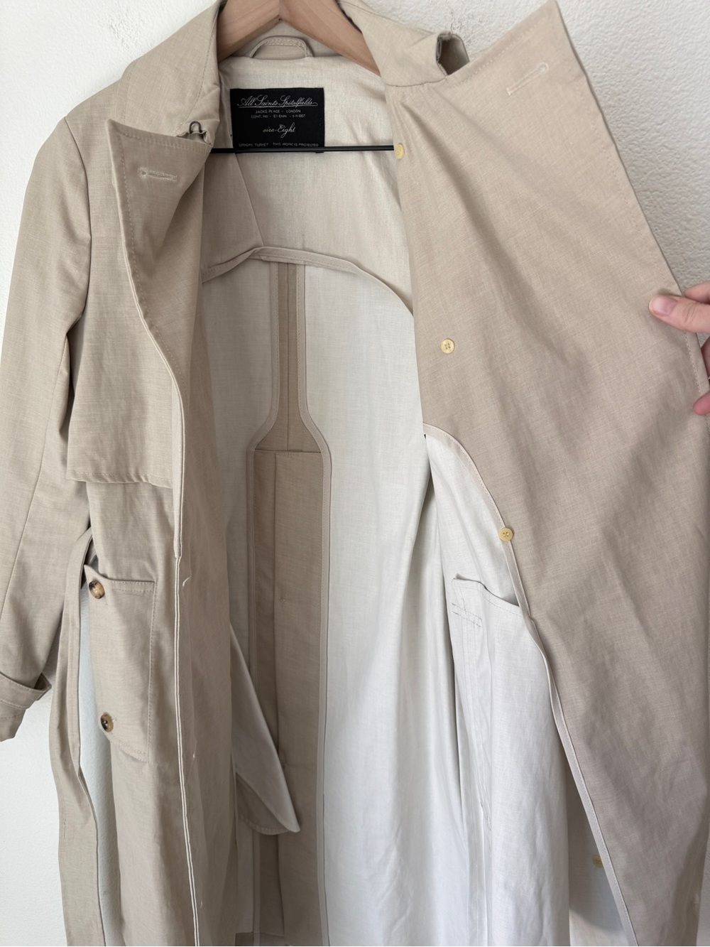 All Saints Light Beige Double-Breasted Trench Coat with Belt - UK 8 / US 4 - Picture 6 of 11